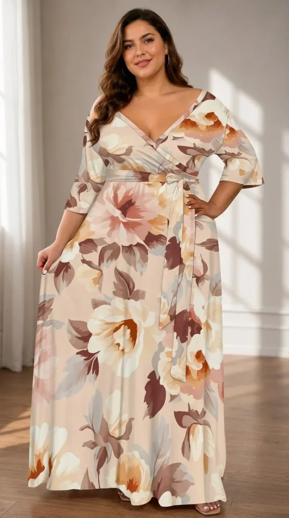 9. SUZONANA Loose 34 Sleeve Maxi Dress with Belt