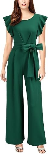 Knitee Vintage Sleeveless Ruffle Formal Jumpsuit with Belt