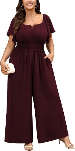 SCOMCHIC Plus Size Square Neck Wide Leg Jumpsuit