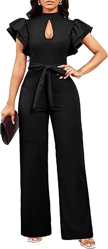 SxClub Dressy Formal Ruffle Cap Sleeve Jumpsuit