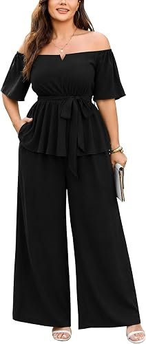 Women Plus Size 2 Piece Off-The-Shoulder Peplum Set