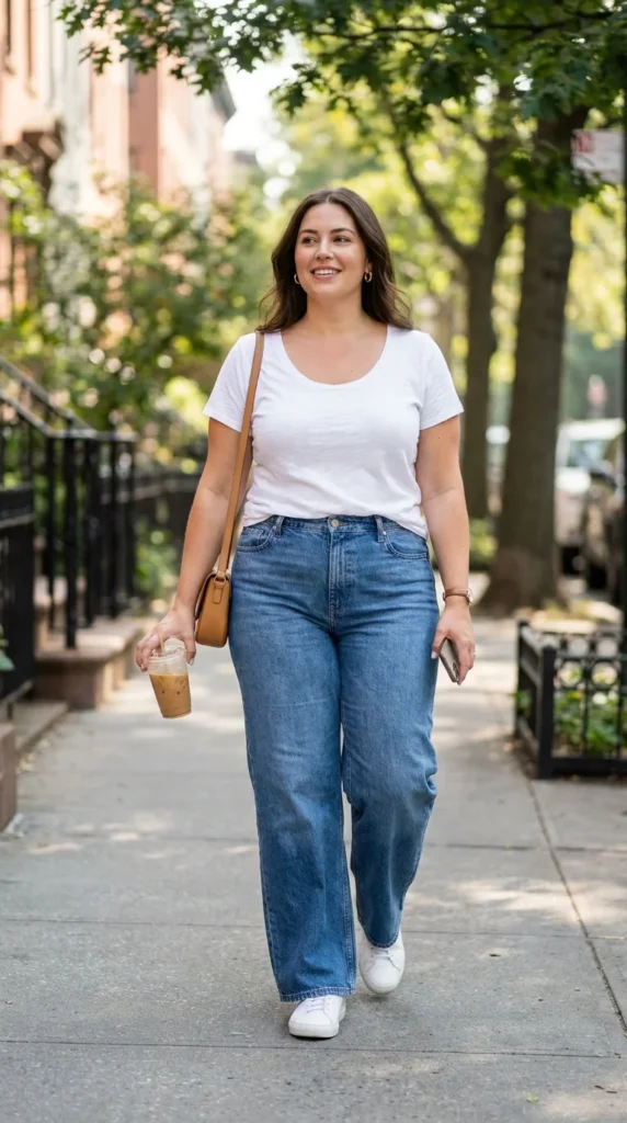 1. Wide-Leg Jeans + Fitted T-Shirt + Sneakers