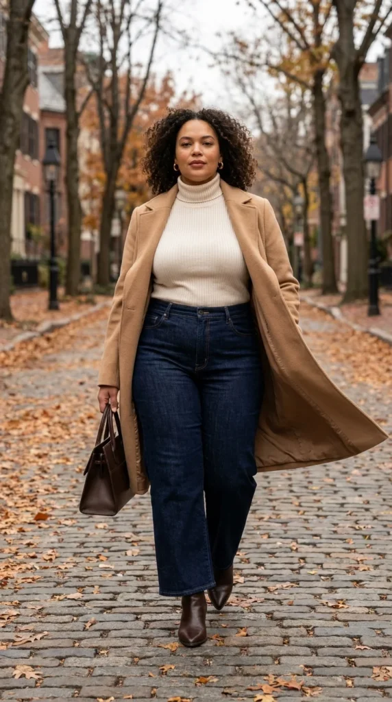12. Wide-Leg Jeans + Long Coat + Sleek Boots