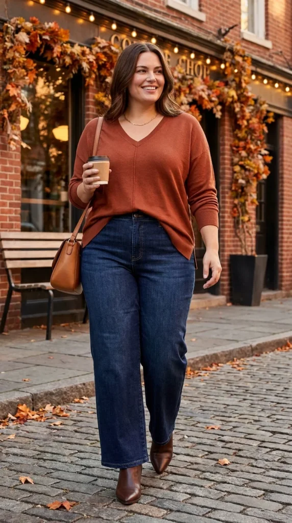 4. Wide-Leg Jeans + Fine-Knit Sweater + Ankle Boots