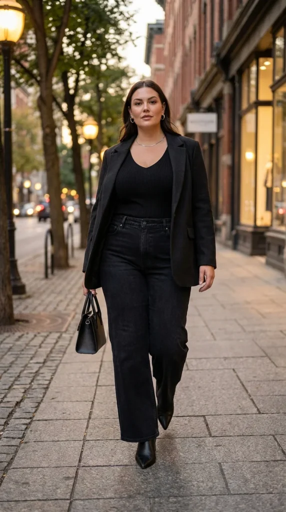 8. Wide-Leg Jeans + Monochrome Black Layers