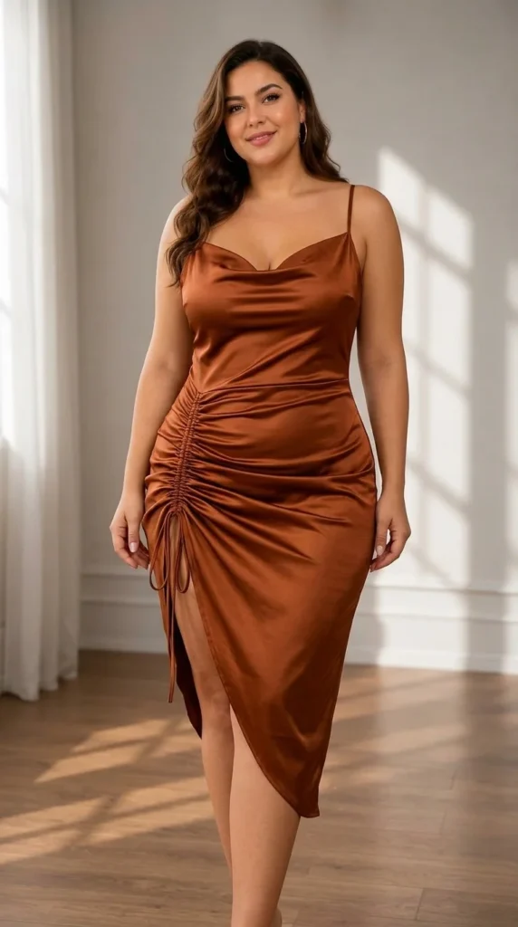 9. The Romantic Satin Cowl Neck Midi