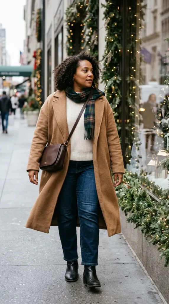 A Camel Coat and Straight-Leg Jeans for Christmas Sightseeing